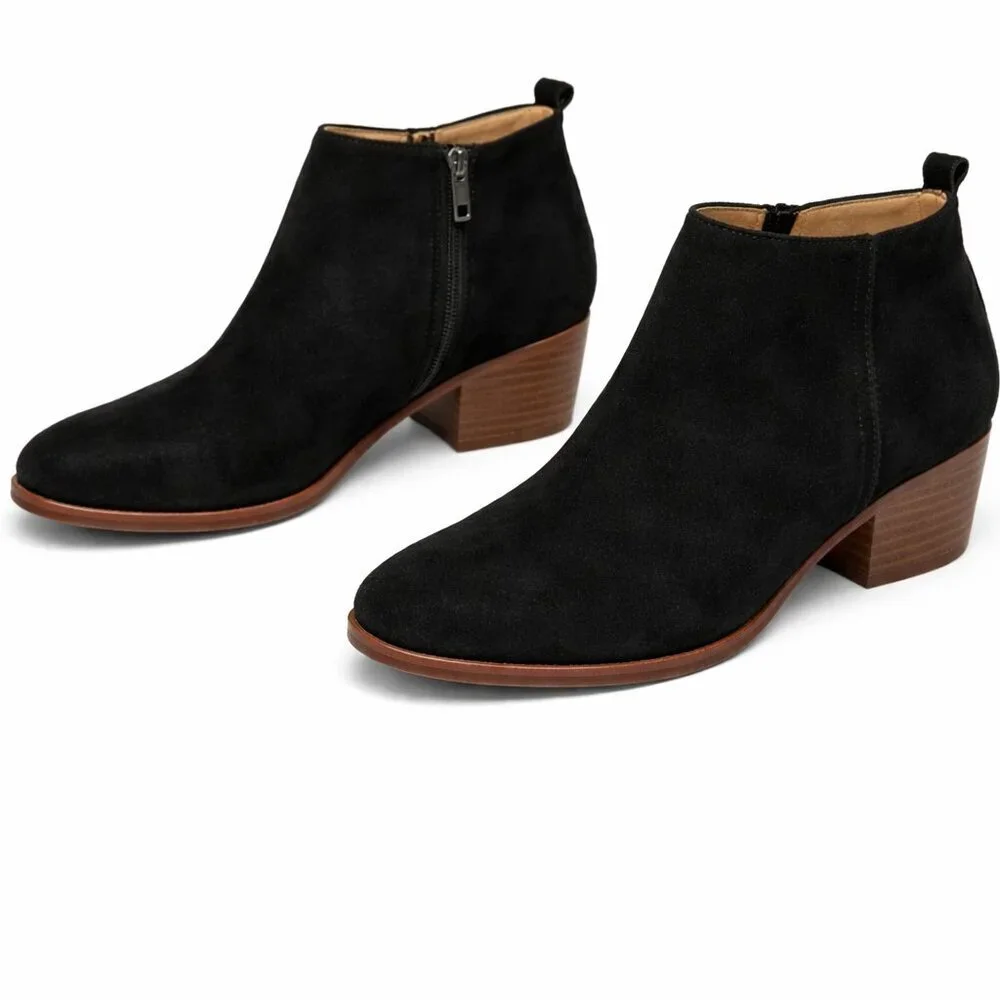 J. CREW Sawyer Suede Leather Black Ankle Booties Boots Shoes Size 9